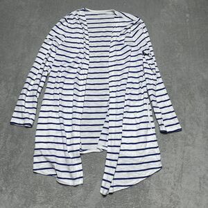 Chicos Cardigan Sweater Womens Small 1 Ultimate Tee Blue‎ White Striped High Low